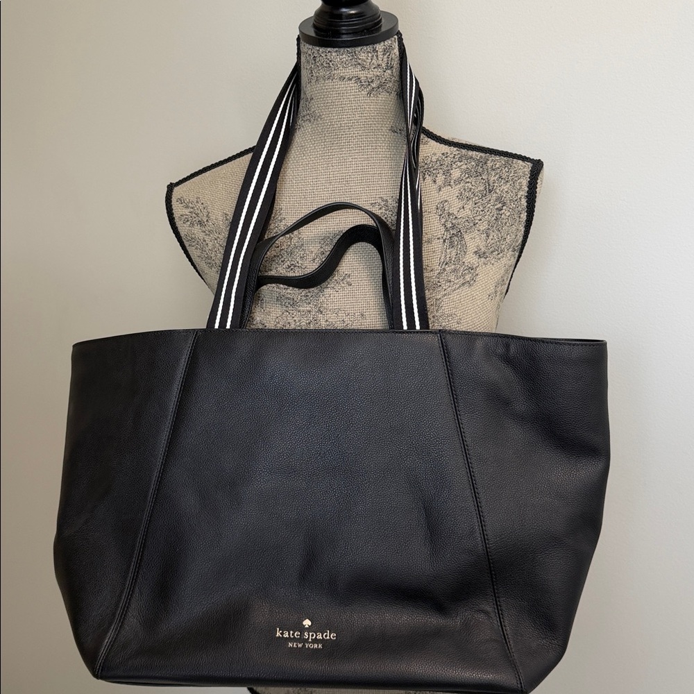 Kate ♠️ Spade Pebbled Leather Large “Rosie” Twin Handled Tote in Black NWT